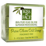 Pure Olive Oil Bar Soap Fragrance Free, 3- 4 Oz bars By Kiss My Face